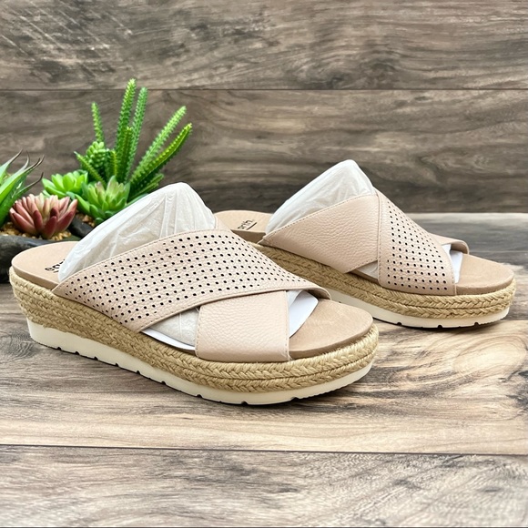 Earth Modena Marigold Espadrille Platform Wedge Slide Sandal 8M Blush Leather - Picture 5 of 11